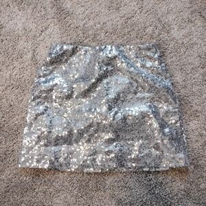 Tipsy Elves Silver Sequin Pencil Zip Up Mini Skirt Sz M